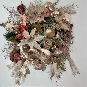 Rose Gold Blush Christmas Poinsettias Door Wall Wreath Romantic Victorian Wreath